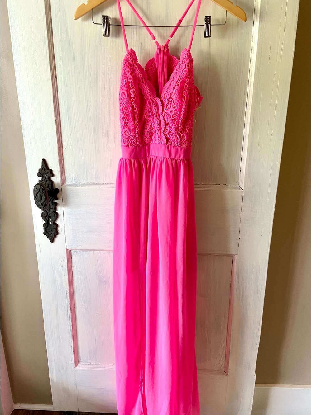 NOBO Hot Pink Lace Bodice Prom Dress